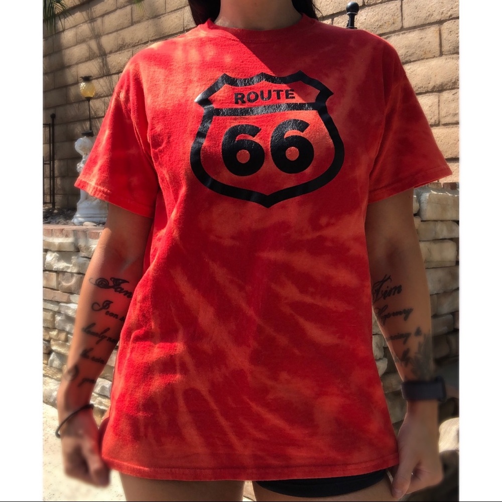 Reverse tie dye Route 66 tee